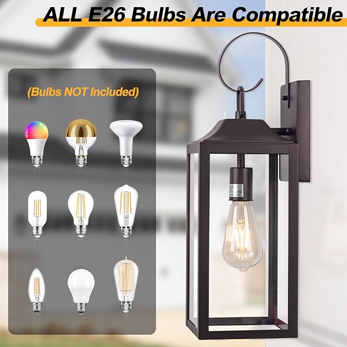 Large Bronze Outdoor Wall Lantern 19", Outside Farmhouse Wall Sconce Light Fixture Oil-Rubbed Bronze, Industrial Wall Mount Light Waterproof, Modern Porch Lighting Exterior Lamp for House