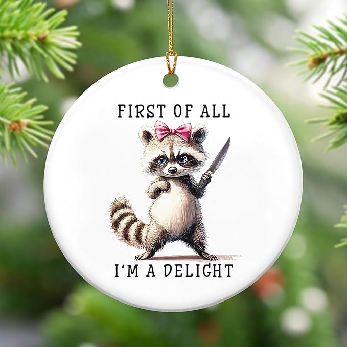 TEEZWONDER Christmas Racoon Gift for Women - Ceramic Christmas Tree Ornaments 2025 - Racoon Ornament, Funny Raccoon Gifts for Sister Friend, Raccoon Ornaments, White Elephant Gifts for Adults