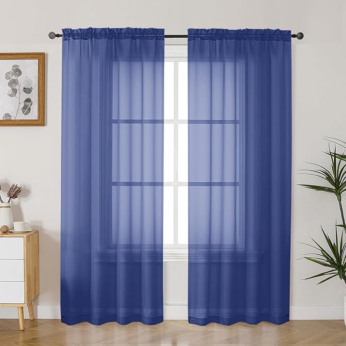 Gwine Royal Blue Sheer Curtains 72 Inches Long 2 Panels Set for Front Door, Light Filtering Sheer Curtains for Living Room, Lightweight Rod Pocket Window Treatments Drapes, Each 42" Wx72 L