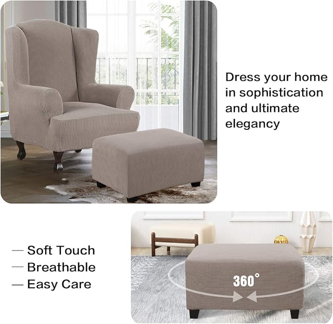 H.VERSAILTEX Ottoman Cover Slipcover Rectangle Fit Length 33"-38" Footrest Sofa Slipcovers Stool Cover Footstool Protector Covers Feature Stretch Thick Soft Jacquard Fabric Removable Washable - Taupe