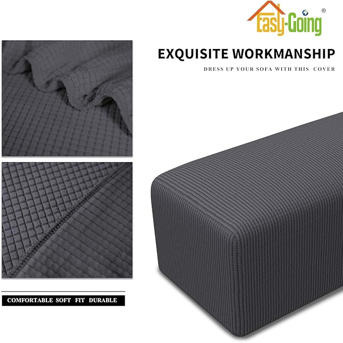Easy-Going Stretch Ottoman Cover Folding Storage Stool Furniture Protector Soft Rectangle slipcover with Elastic Bottom (Ottoman Large, Dark Grey)