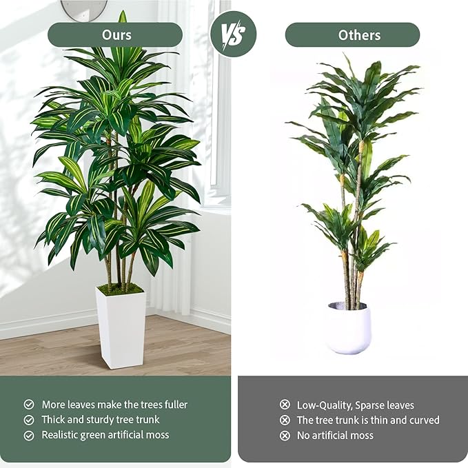 Artificial Dracaena Plant 6FT - Fake Tree with Tall Planter and Fairy Lights, Artificial Trees Faux Yucca Plants Indoor, Fake Plants for Home Office Living Room Decor Christmas