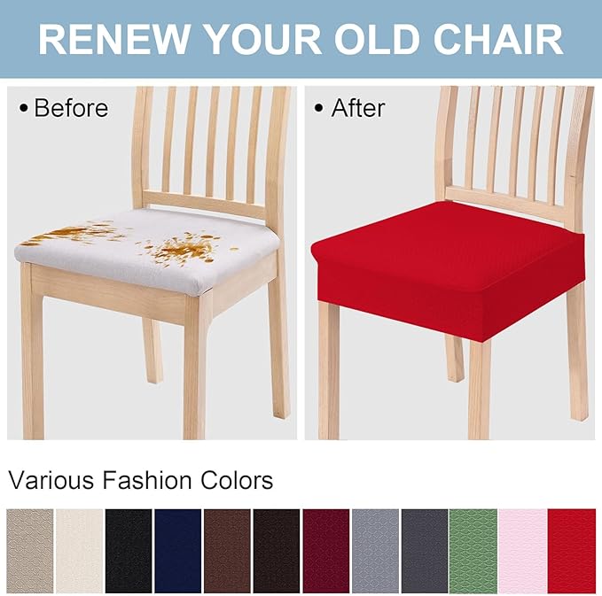 Smiry Stretch Jacquard Seat Covers for Dining Room Chairs Set of 2, Removable Washable Chair Seat Protector Slipcovers, No Rear Covers, Red