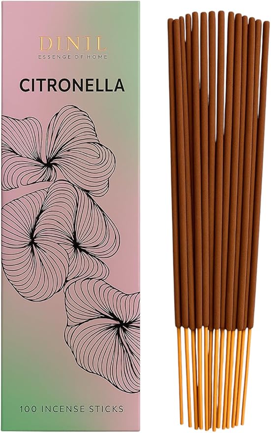 Dinil Citronella Incense Sticks – 100 Sticks | Hand-Rolled, Charcoal-Free | Clean Burn, Low Smoke | Aromatic Incense for Meditation, Yoga & Home Fragrance