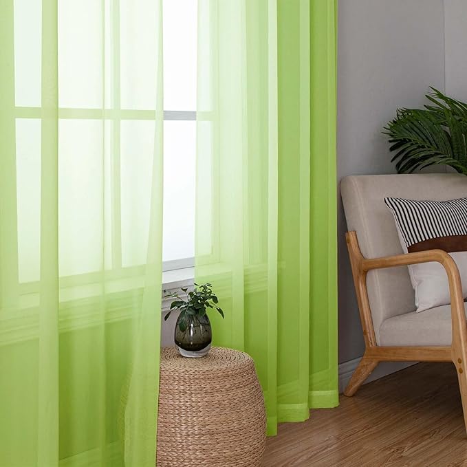 Lecloud Lime Sheer Curtains 72 Inches Long 2 Panels, Solid Voile Light Filtering Dual Rod Pockets Living Room Curtains, Rod Pockets Bedroom Decor Transparent Airy Drapes, Each Panel 42" W x 72" L