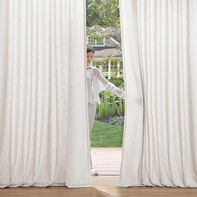 MIULEE Non-See-Through Privacy Linen Curtains 2 Panels, Light Filtering Window Curtains Farnhouse Textured Back Tab Semi Sheer Drapes for Bedroom Living Room, 52 x 90 Inches Long, White