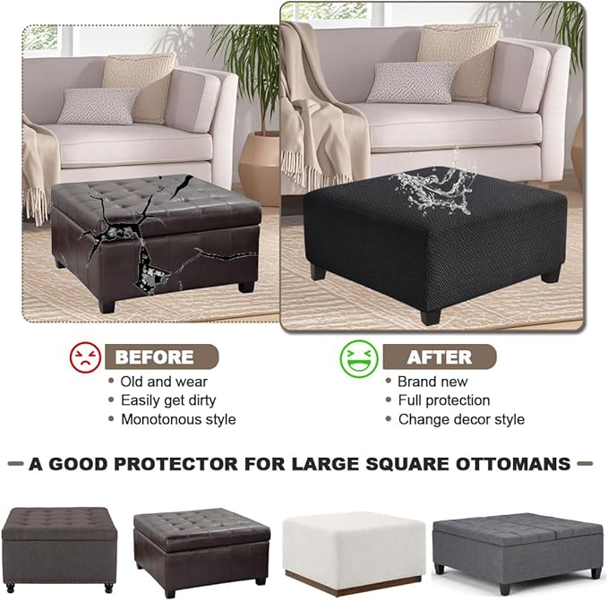 Levoberg Waterproof Square Ottoman Cover Large Square Folding Storage Ottoman Bench Slipcovers Footrest Stool Covers Oversized Ottoman Coffee Table Covers Cube with Elastic Bottom M Black
