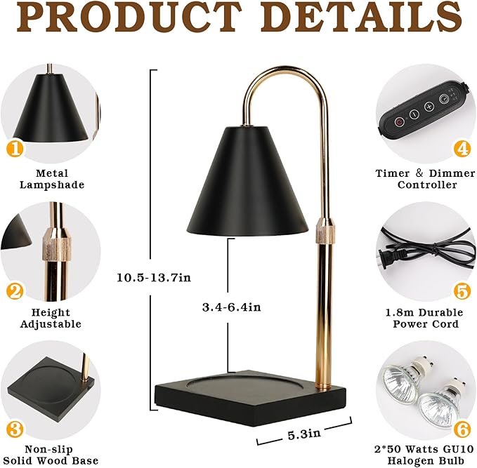 Candle Warmer Lamp with Timer Dimmer, Electric Candle Lamp Warmer for Bedroom Decor, for Women, Mom, Adjustable Metal Candle Lamp, Mom Gifts, Home Decor for House Warming Gifts, Black