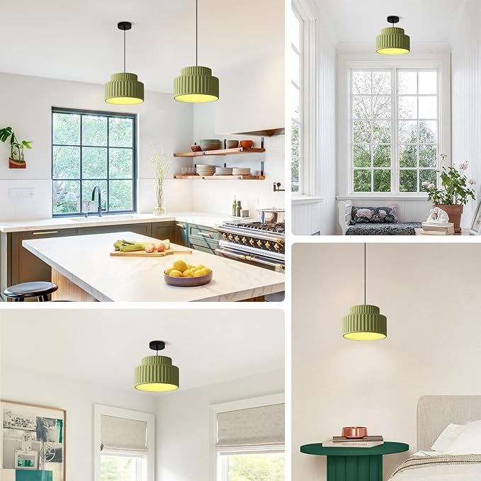 Contemporary Vintage Green Pendant Light Fixture One Light Industrial Kitchen Pendant Lighting Over Island Modern Minimalist Hanging Light with Resin Lampshade for Dining Room Bedroom MPL33-G