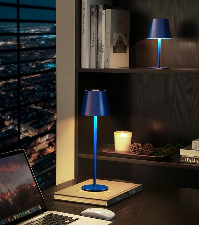 3 Pack Cordless Table Lamp, Portable Battery Operated Lamp with 3 Color Temps and Stepless Dimming, Rechargeable Table Lamp for Dinner, Desk, Cafe, Outdoor (Navy Blue)