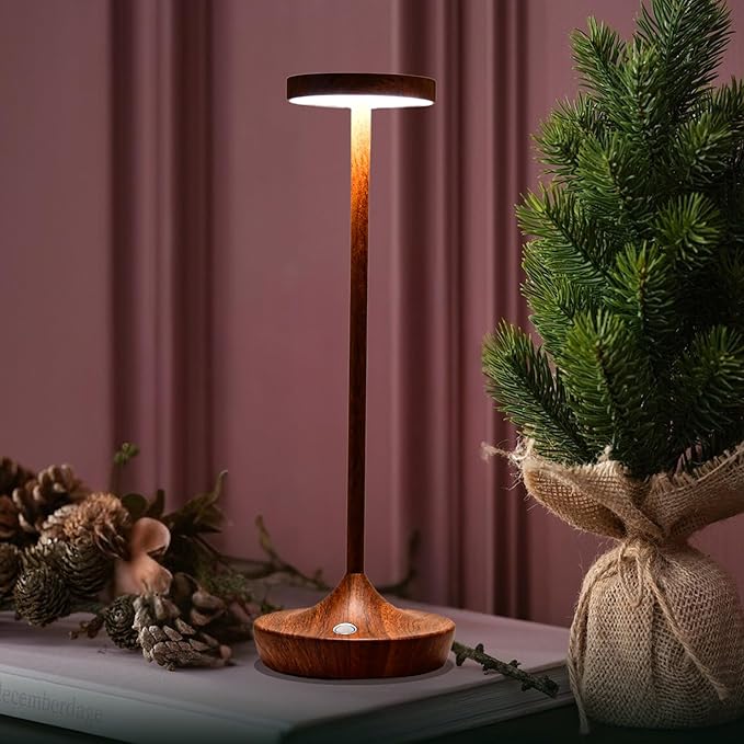 Cordless Table Lamp Rechargeable - 6000mAh LED Battery Operated Table Light - Portable Touch Dimmable Outdoor Waterproof Table Lamps for Patio Bar Restaurant Dining (2 Woodgrain)
