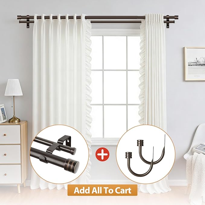 TONIAL1 Inch Double Curtain Rods for Windows 48 to 84 Inches, Heavy Duty Decorative Drapery Rod 32 to 86 Inches with Classic Cap Finial, Bronze
