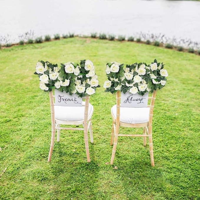 LESING Rose Garlands Artificial Rose Vines,4PCS(28.8FT) Fake Silk Flower Garland with Greenery Plants Wedding Hanging Flower Vines Garlands for Home Office Arch Garden Decoration (White)