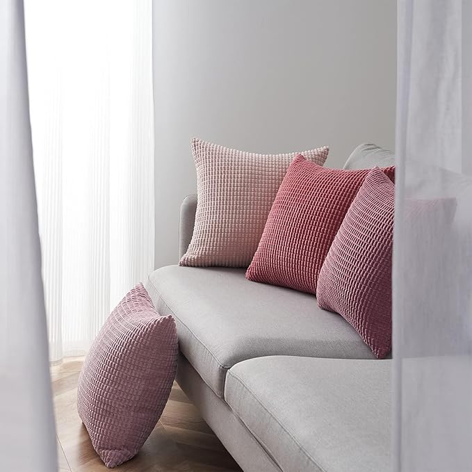 Topfinel 4 Packs Pink Decorative Throw Pillow Covers 22x22 Inch for Living Room Couch Bed Sofa, Boho Western Farmhouse Home Decor, Square Soft Moss Corduroy Fall Cushion Case 55x55 cm