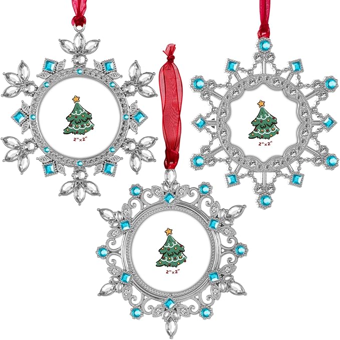 GUOER Christmas Tree Snowflake Picture Frame Ornaments Holiday Keepsake Gift Home Decor Christmas Decorations Xmas Gifts Pendant with 2" Photo Frame (Blue, 3 Pieces Set)