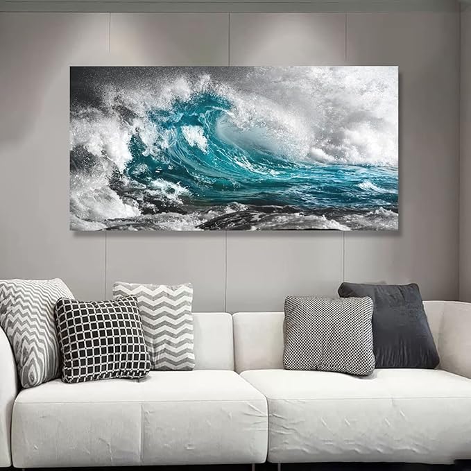 Sea Wave Pictures Canvas Wall Art For Living Room Bedroom Wall Decor,Surge Wall Art Print Paitnings for Home Decor,Morden Artwork Sea Seascape Canvas Art Waterproof Ready to Hang-20x40Inches
