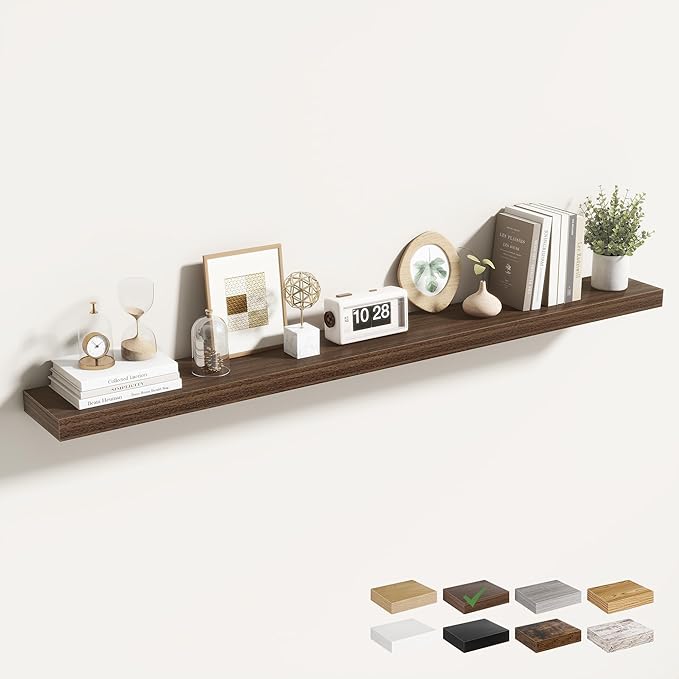 55 Inch Floating Shelves for Wall 1 Pack, 55" Wall Shelves for Books, Storage, Decor, Wall Mounted Floating Shelf with Invisible Brackets for Kitchen, Living Room, Walnut