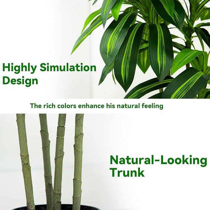 Artificial Dracaena Tree-6FT Tall Fake Plants with White Tall Planter-Artificial Plants Indoor Floor Plant in Pot-Large Tropical Fake Yucca Potted Tree for Home Office Living Room Decor