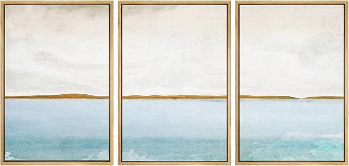 SIGNWIN Framed Canvas Print Wall Art Set Grunge Blue Watercolor Landscape Shapes Abstract Illustrations Modern Art Decorative Nordic Calm Colorful for Living Room, Bedroom, Office - 16"x24"x3 Natural