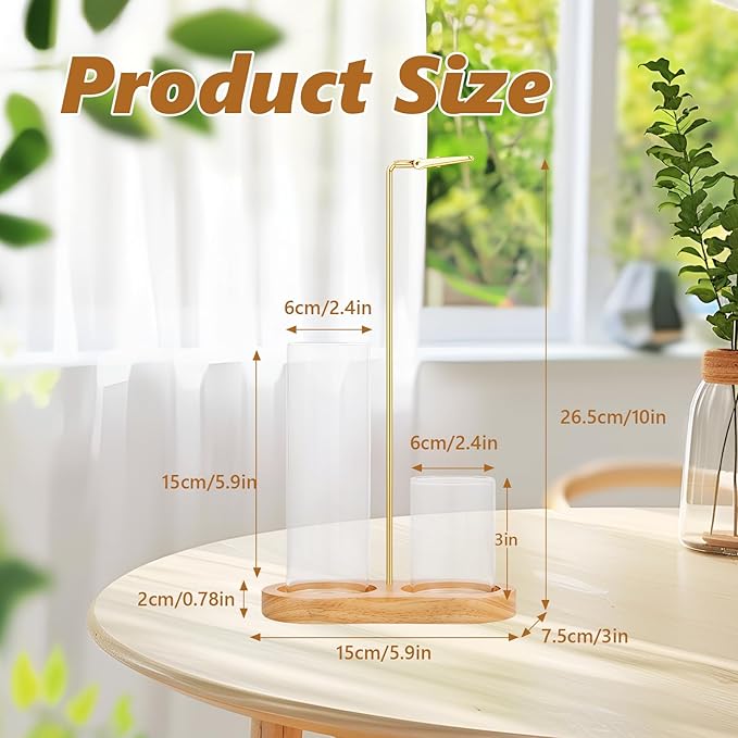 Glass Incense Holder, 2 in 1 Incense Holder for Sticks, Anti-Ash Flying Incense Burne with Ash Catcher Incense Sticks Organizer Wood Glass Incenses Stick Holder for Meditation Yoga Home Decor