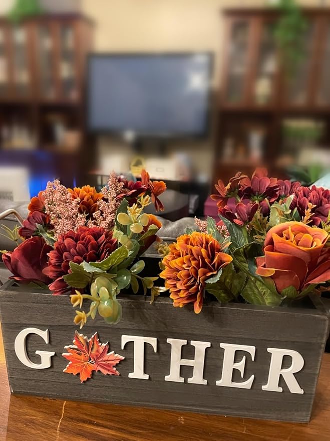 Artificial Fall Flowers, 4 Bundles Autumn Faux Flower Arrangements, Silk Roses Bouquets for Fall Decor, Home Decor, Table Centerpieces, Thanksgiving Decorations (Fall Color, 4 Bundles)