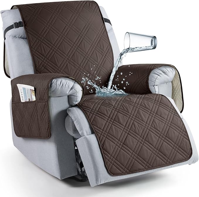 TAOCOCO 100% Waterproof Recliner Chair Covers, Non Slip Recliner Covers for Recliner Chair with Pocket, Washable Reclining Chair Cover Furniture Protector for Kids,Dogs(25'', Chocolate)