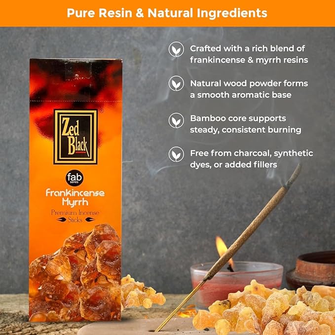 ZED Black Frankincense Sticks - 20 Incense Sticks per Box (Total 120 Sticks) Premium Quality for Relaxation, Yoga, Meditation