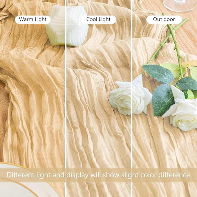 6PCS Table Runner Cheesecloth 10FT Sand Boho Gauze Cheese Cloth Rustic Sheer Table Runners for Wedding Bridal Baby Shower Party Decoration