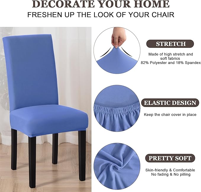 Sufdari Dining Chair Covers,Kitchen Chair Cover,Parsons Chair Slipcover,Spandex Chair Protectors for Dining Room Stretch Chairs Cover Set of 8 -Fog Blue