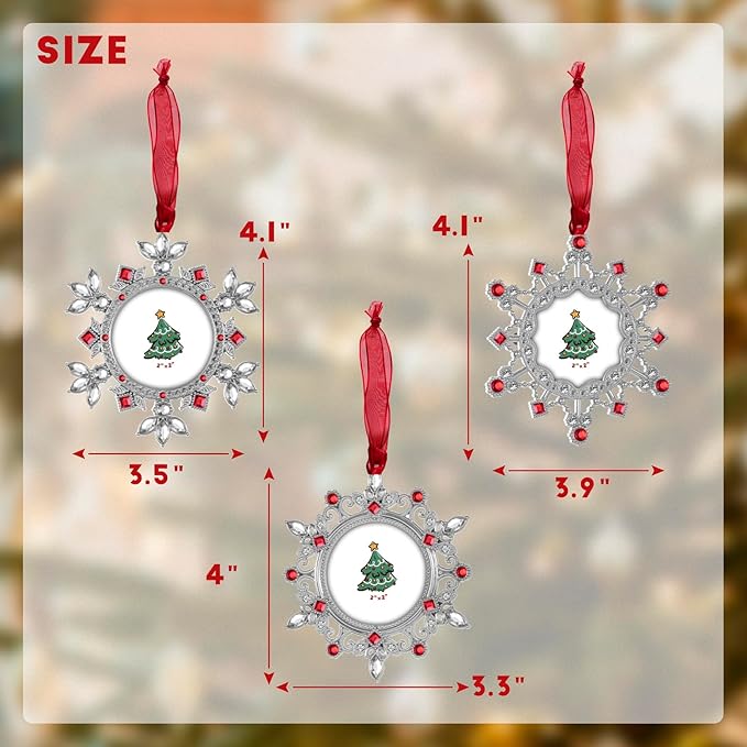 GUOER Christmas Tree Snowflake Picture Frame Ornaments Holiday Keepsake Gift Home Decor Christmas Decorations Xmas Gifts Pendant with 2" Photo Frame Christmas Tree (Red, 3 Pieces Set)