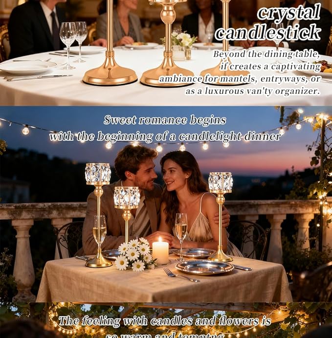 Crystal Tealight Candle Holders,Votive Candle Stands Wedding centerpieces for Tables Crystal Candlestick，Centerpiece Table Decorations (Gold, 4 Sets (12 Pieces))