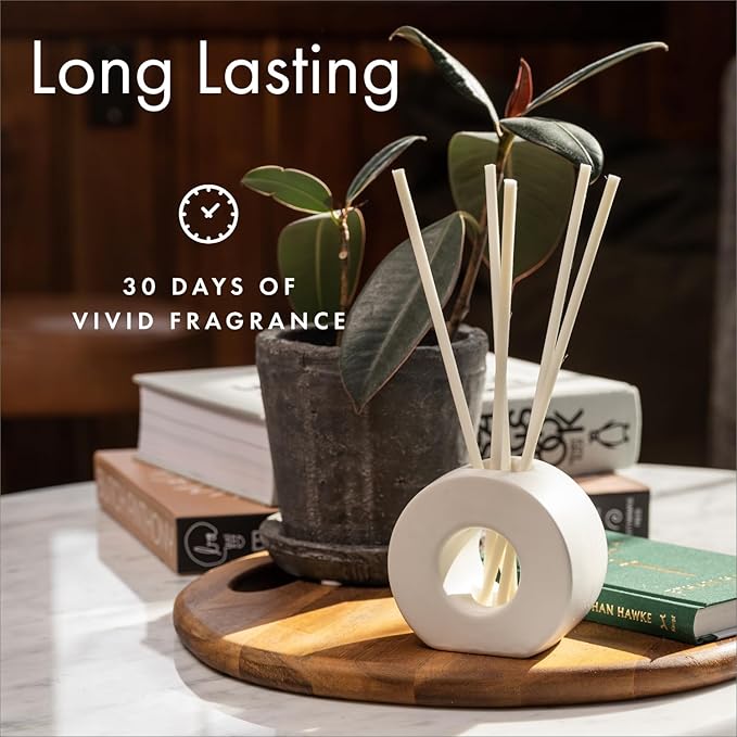 ScentAir Infused Liquidless Reeds | Includes 25 Flameless Reeds and 1 Decorative Vase, White | Essential Oil Aroma Diffuser Sticks | Fresh Spa Scents | Amazon Exclusive | Vanilla Violet