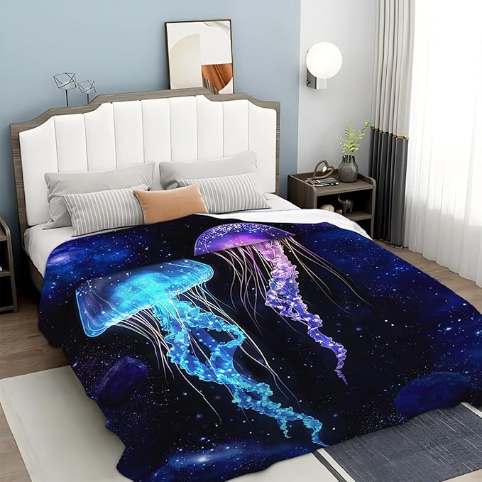 Tijuboni Jellyfish Throw Blanket Jellyfish Gifts for Girls Boys Women Men Kids Adults Soft Flannel Fleece Blanket for Couch Sofa Bed Home Decor 50"x60"