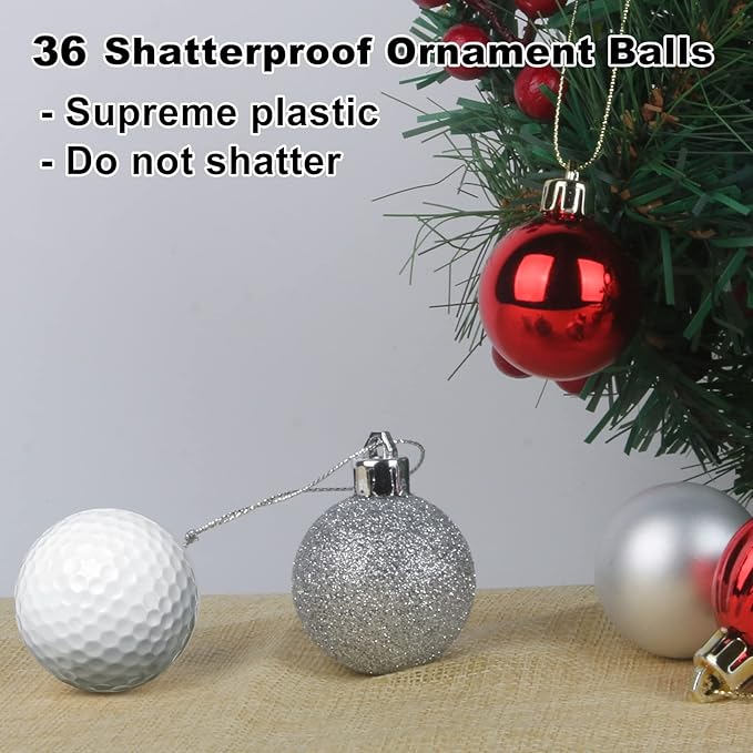 GameXcel Christmas Balls Ornaments for Xmas Tree - Shatterproof Christmas Tree Decorations Small Hanging Ball Red & White 1.6 Inch x 36 Pack