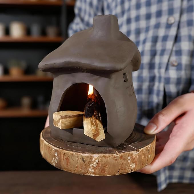 House Palo Santo Burner - Mini Ceramic Chiminea Holder with Stable Base | Perfect for Burning Sage, Incense Cones & Essential for Zen Altars, Meditation, Yoga, Home Decor & Thoughtful Gifts.