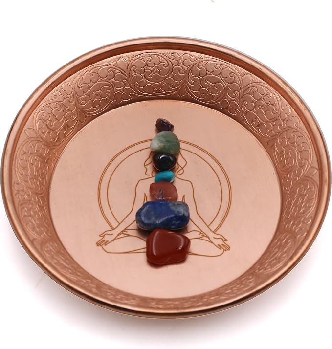 Copper Offering Prayer Ritual Bowl Plate - Great for use Meditation,Smudging, Incense,Candle Dish, Ash Catcher,Jewelry Dish （Chakra）