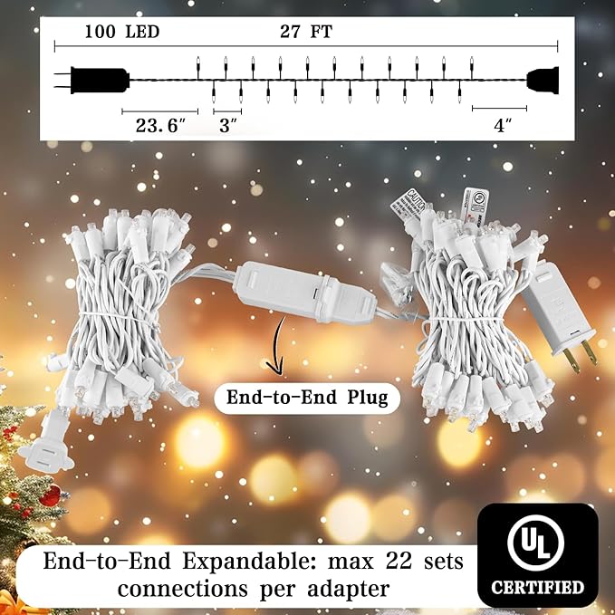 Heyworld Slow Twinkle Christmas Lights, 100 LED 27ft UL Certified Soft String Lights, 5mm Waterproof Fairy Glow for Indoor/Outdoor Christmas, Wedding, Garden Decor
