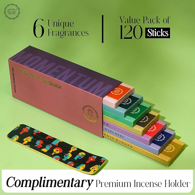 Raajsee Natural Incense Sticks with Insence Holder- Pack of 6 Organic Inscent -120 Insense Sticks, Non Toxic Clean Burning, Boho Gift Set, Sage,Apple Pumpkin,Coconut, Coffee,Rosemary Patchouli