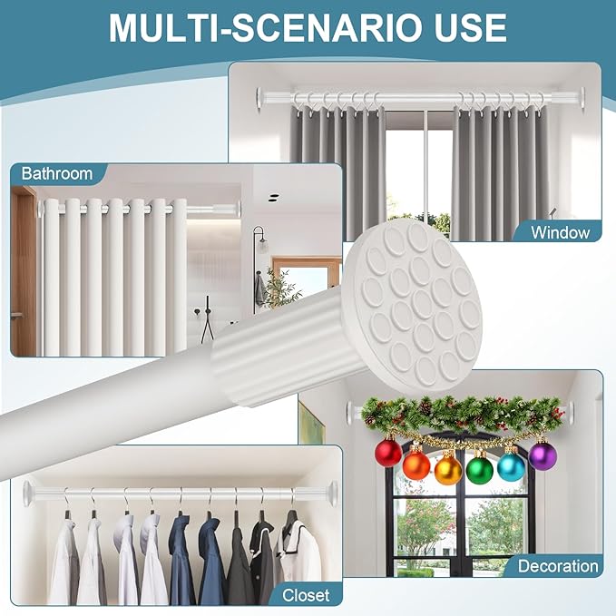 ZOCONE Tension Curtain Rod 51-168In(4-14Ft),No Drill Curtain Rods for Window Outdoor Patio,Adjustable Shower Curtain Rod for Bathroom Renter Friendly,Heavy Duty Extra Long Tension Rod Never Rust,White