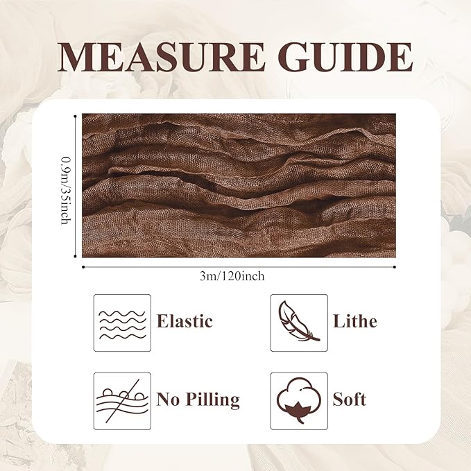 Asee'm 6pcs Cheesecloth Table Runner 120 Inches Long Brown Boho Gauze Cheese Cloth Runner 10FT Rustic Sheer Fall Table Runners for Thanksgiving Christmas Wedding Party Baby Shower Decoration