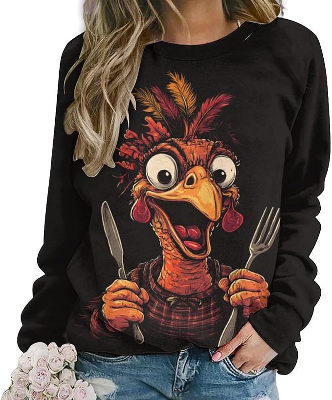 Womens Thanksgiving Sweatshirt Oversized Crewneck Pullover Casual Graphic Long Sleeve Shirts