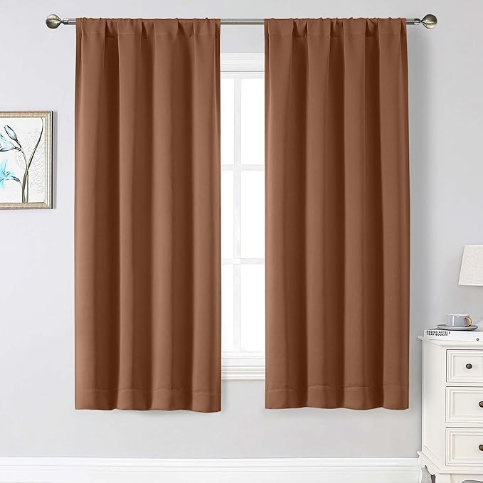 Sun Baked Blackout Curtains for Bedroom Living Room 63 Inch Length 2 Panels Set, Soft Solid Room Darkening Thermal Insulated Window Treatments, Rod Pocket Dining Room Curtains, 40" Wx63 L