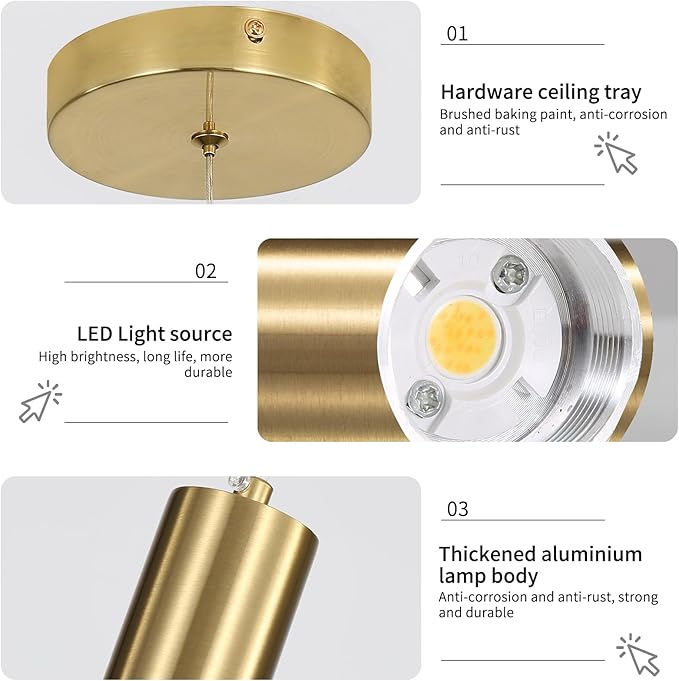 Modern Kitchen Island Hanging Light, Gold LED Pendant Lights Fixture, Bubble Acrylic, 3 Color Temperatures, Mini Ceiling Chandelier Lighting for Dining Room, Bedroom, Foyer Entrance, Cafe