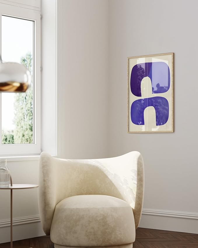 HAUS AND HUES Modern Abstract Wall Art - Blue and Green Living Room Art, Modern Artwork for Walls, Minimalist Picture for Living Room(Blue Tribal Shapes, Beige Frame, 24x36)