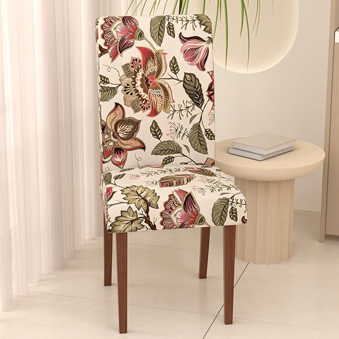 Stretch Dining Chair Covers Set of 4,Floral Print Chair Covers,Soft Removable Washable,Pet Friendly Furniture Protector,Universal Chair Slipcovers for Home, Kitchen,Ceremony Dining Room Seat