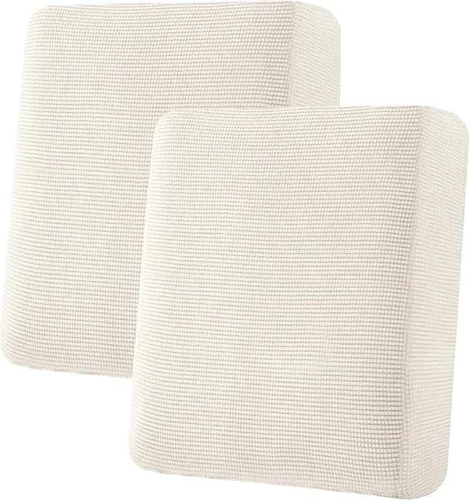 H.VERSAILTEX Super Stretch Individual Seat Cushion Covers Sofa Covers Couch Covers Slipcover Sets Thick Jacquard Textured Twill Fabric (2 Piece Medium Sofa Cushion Covers, Cream)