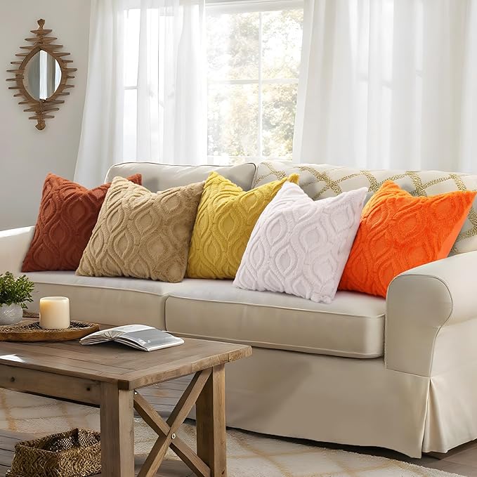 decorUhome Throw Pillow Covers 20x20 Inch Set of 2, Soft Plush Faux Wool Rust Solid Couch Pillow Covers, Accent Farmhouse Neutral Square Pillow Cases for Sofa Bed Living Room