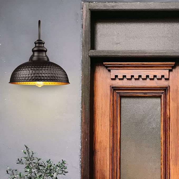 Farmhouse Outdoor Barn Light Fixtures, 12 Inch Dome Exterior Wall Lights, Rustic Outdoor Wall Sconces Outside Wall Mount Lantern with Bead Shape for Home, Porch, Garage, Doorway
