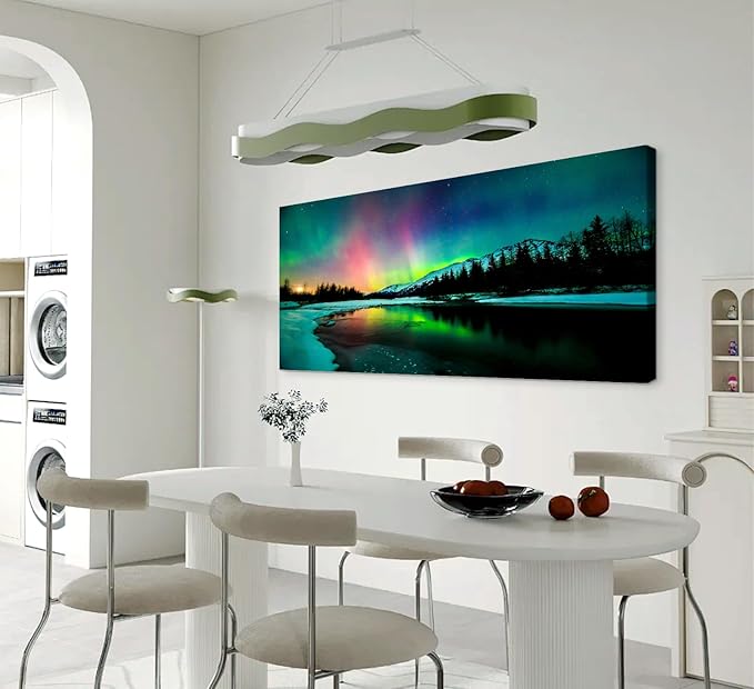 Cao Gen Decor Art S01998 Wall Art Aurora scenery Painting on Canvas Stretched and Framed Canvas Paintings Ready to Hang for Home Decorations Wall Decor