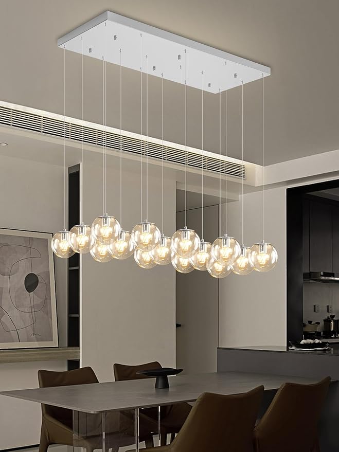 Glass Chandelier LED Modern Silver Pendant Light Globe Ceiling Light H157 Glass Ball Chandeliers for Staircase Living Room Hotel Hallway Foyer Entryway (16 Lights-Rectangle Chandeliers)